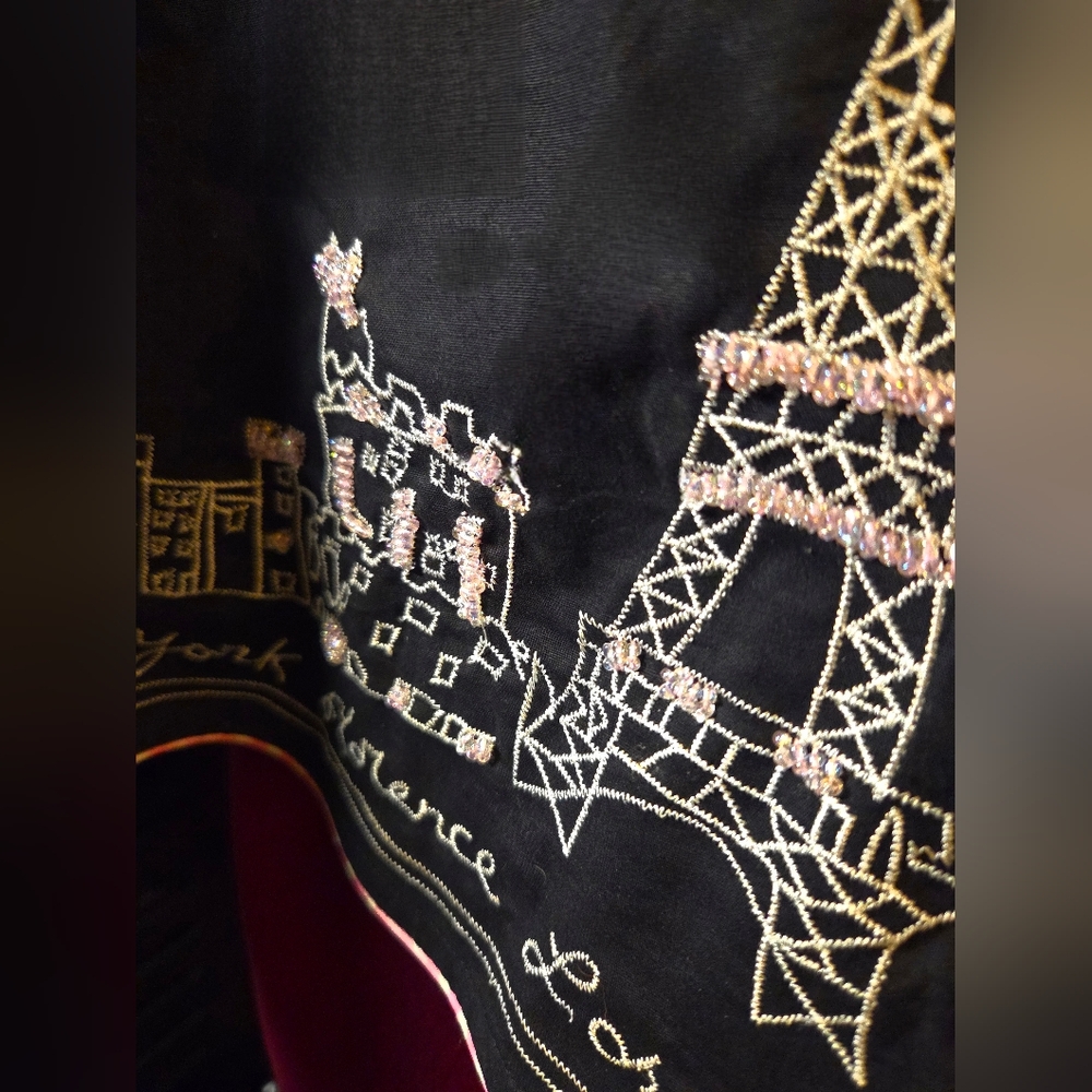 J. Marco Black A-Line Paris Embroidered Skirt | Pink Beaded l Size 18 - Picture 4 of 8